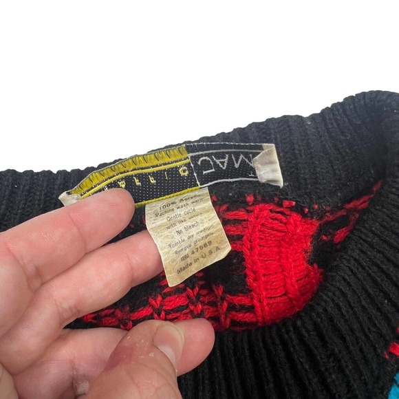 Vintage 80s Mixed Print Floral Colorblock Crewneck Sweater USA Womens L Large - Picture 6 of 6